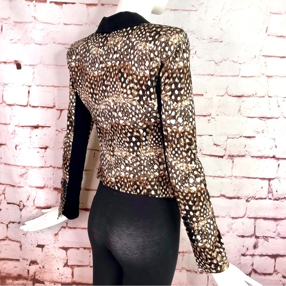 BCBGMaxAzria BOWIE Feather XXS Camel Combo Leopard print Tuxedo Blazer Jacket - Picture 3 of 16